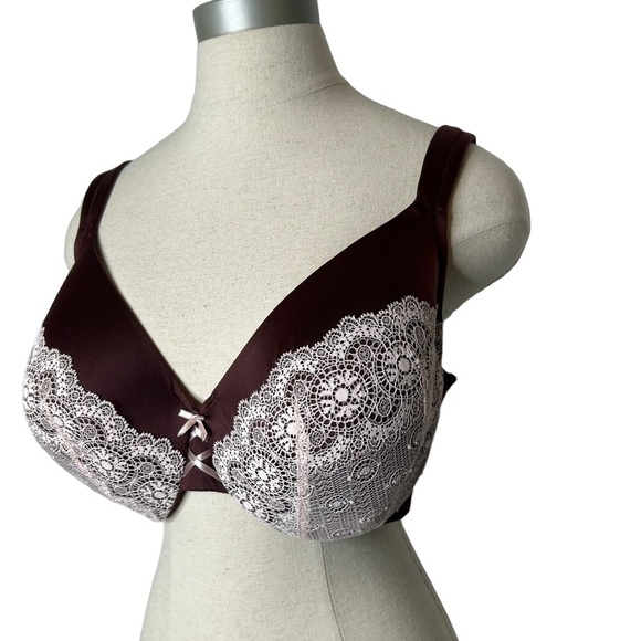 Cacique Lane Bryant Burgundy Pink Full Coverage Lace Plus Size Bra 38DDD - Picture 3 of 9
